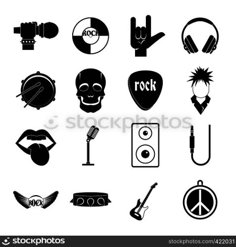 Rock music icons set. Simple illustration of 16 rock music vector icons for web. Rock music icons set, simple style