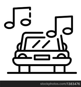 Rock music in the car icon. Outline rock music in the car vector icon for web design isolated on white background. Rock music in the car icon, outline style