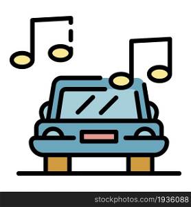 Rock music in the car icon. Outline rock music in the car vector icon color flat isolated. Rock music in the car icon color outline vector