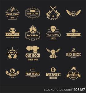 Rock music logo icons set. Simple illustration of 16 rock music logo vector icons for web. Rock music logo icons set, simple style