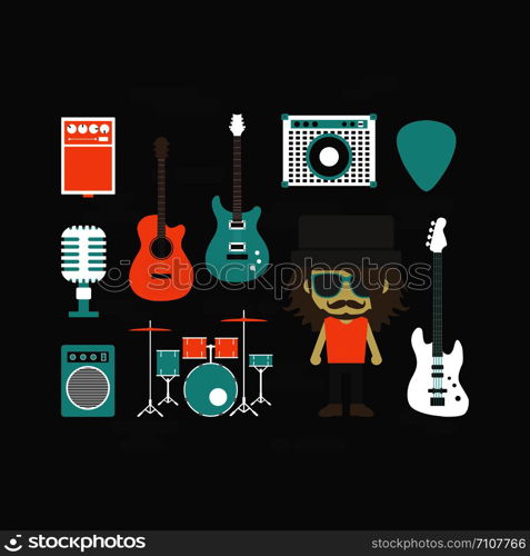 rock musician and music instrument, flat style