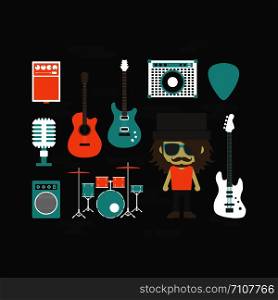 rock musician and music instrument, flat style