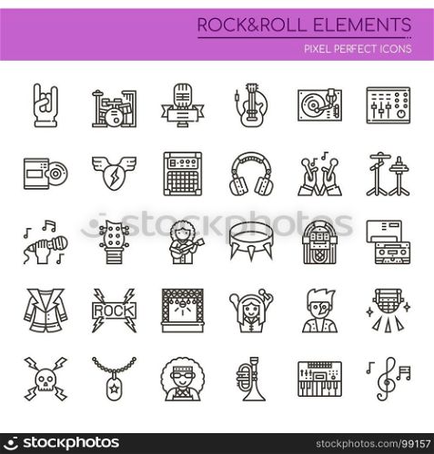 Rock & Roll Elements , Thin Line and Pixel Perfect Icons