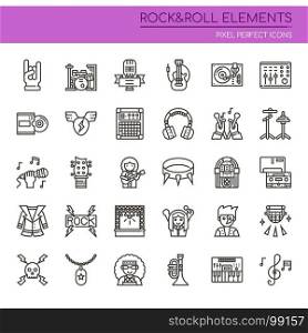 Rock & Roll Elements , Thin Line and Pixel Perfect Icons