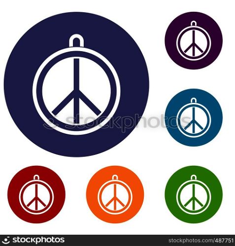 Rock sign icons set in flat circle red, blue and green color for web. Rock sign icons set