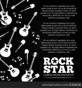Rock star chalkboard poster design. Music banner, vector monochrome illustration. Rock star chalkboard poster design
