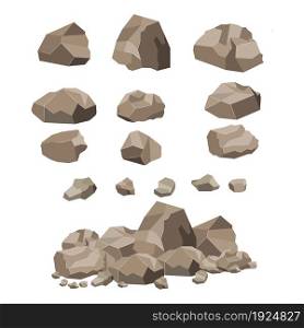Rock stone big set cartoon. Set of different boulders. Vector illustration in flat design. Rock stone big set cartoon.