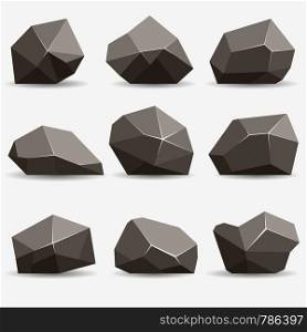 Rock stone set. Stones and rocks in isometric 3d flat style. Set of different boulders. Rock stone Set of different boulders