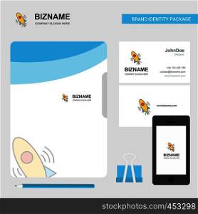 Rocket Business Logo, File Cover Visiting Card and Mobile App Design. Vector Illustration