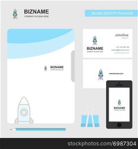 Rocket Business Logo, File Cover Visiting Card and Mobile App Design. Vector Illustration