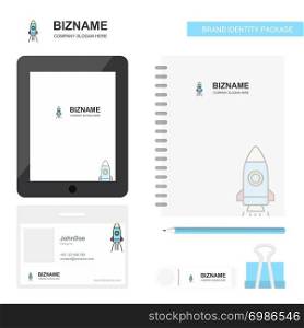 Rocket Business Logo, Tab App, Diary PVC Employee Card and USB Brand Stationary Package Design Vector Template