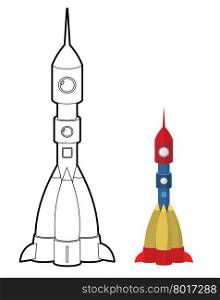 Rocket coloring book. Space transport astronauts. Vector illustration&#xA;