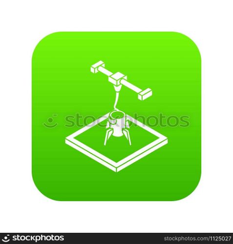 Rocket d printing icon green vector isolated on white background. Rocket d printing icon green vector