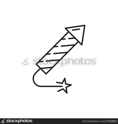 Rocket firecracker isolated thin line icon. Vector New Year and Christmas firework, explosion cracker, Chinese festival celebration object. Asian oriental pyrotechnics, party petard, birthday cracker. Festive rocket isolated New Year Xmas firecracker