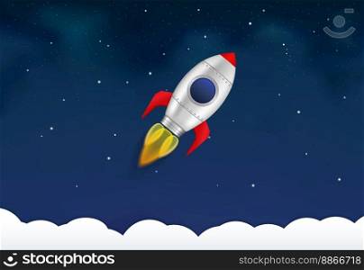 Rocket flying in space with stars, vector eps10 illustration. Rocket in Space