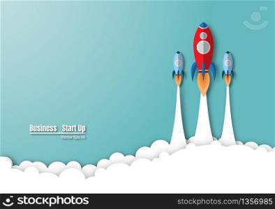 Rocket flying on the sky. rocket launch to success. symbol project start-up business. empty space for text. vector illustration design