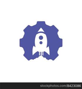 Rocket Gear vector logo design template. Cog wheel and rocket launch logo design vector template. 