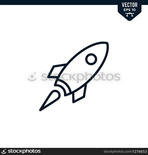 Rocket icon collection in outlined or line art style, editable stroke vector