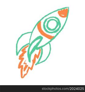 Rocket. Icon in hand draw style. Drawing with wax crayons, colored chalk, children&rsquo;s creativity. Vector illustration. Sign, symbol. Icon in hand draw style. Drawing with wax crayons, children&rsquo;s creativity