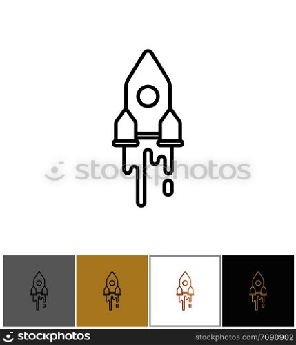 Rocket icon, spaceship silhouette, futuristic engine vehicle ship sign on white and black backgrounds. Vector illustration. Rocket icon, spaceship silhouette, futuristic engine vehicle ship sign