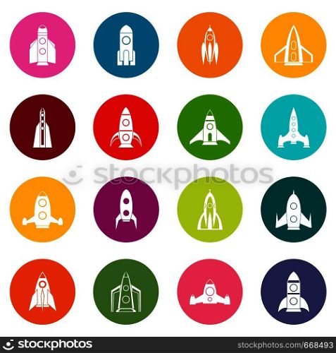 Rocket icons many colors set isolated on white for digital marketing. Rocket icons many colors set