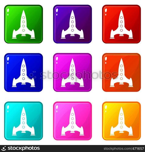 Rocket icons of 9 color set isolated vector illustration. Rocket icons 9 set