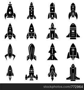 Rocket icons set. Simple illustration of 16 rocket vector icons for web. Rocket icons set, simple style