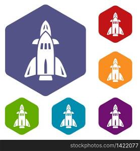Rocket icons vector colorful hexahedron set collection isolated on white. Rocket icons vector hexahedron