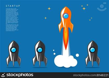 Rocket launch. Business startup concept. Design element for poster, card, banner, sign. Vector illustration