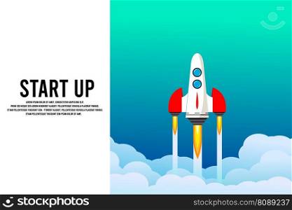 Rocket launch in the sky, cloud, smoke clouds, space. Space ship. interstellar travels. Business concept. Start up template. background. Simple modern cartoon design. Flat vector illustration. Rocket launch in the sky, cloud, smoke clouds, space. Space ship. interstellar travels. Business concept. Start up template. background. Simple modern cartoon design. Flat vector illustration.