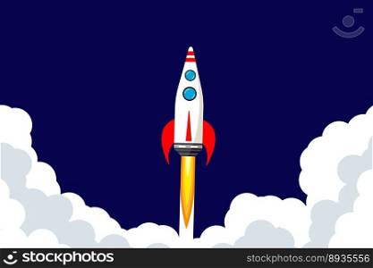 Rocket launch into space. Concept of an idea, a startup. Upward movement. Vector illustration in flat style. Rocket launch into space. Concept of an idea, a startup. Upward movement. Vector illustration in flat style.