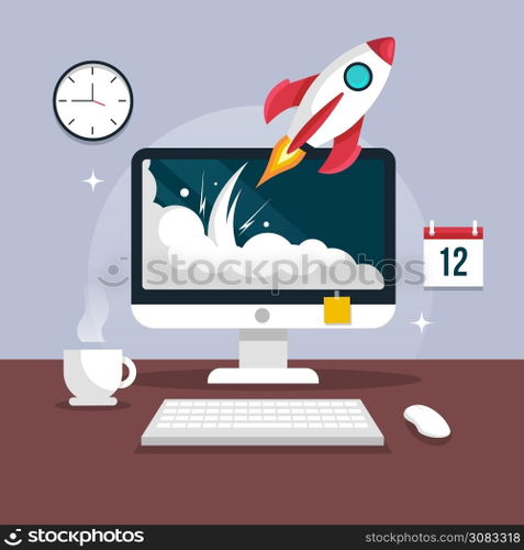 rocket launch start up computer concept
