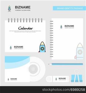 Rocket Logo, Calendar Template, CD Cover, Diary and USB Brand Stationary Package Design Vector Template
