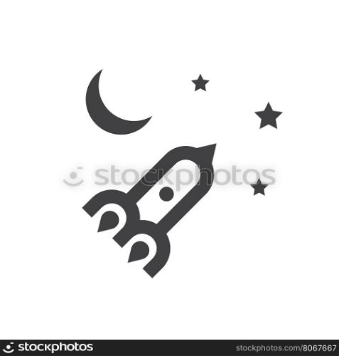 rocket moon sky vector illustration