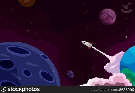 Rocket Outer Space Craft Planet Stars Adventure Background