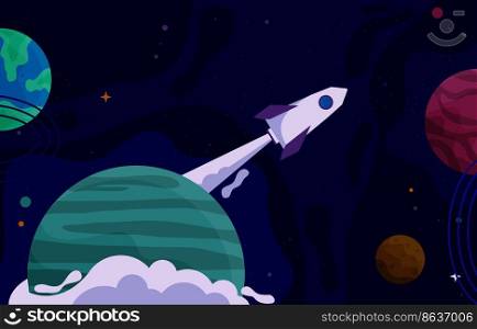 Rocket Outer Space Craft Planet Stars Adventure Illustration