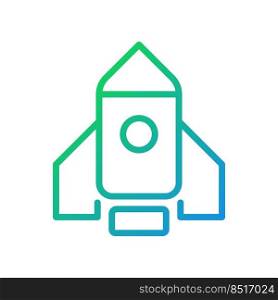 Rocket pixel perfect gradient linear vector icon. Launch new product and project. Start marketing campaign. Startup. Thin line color symbol. Modern style pictogram. Vector isolated outline drawing. Rocket pixel perfect gradient linear vector icon