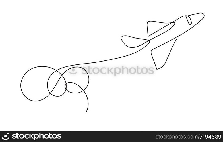 Rocket plane landing continuous one line drawing