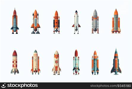 Rocket set flat cartoon isolated on white background. Vector illustration