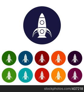 Rocket set icons in different colors isolated on white background. Rocket set icons