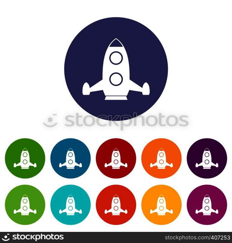 Rocket set icons in different colors isolated on white background. Rocket set icons