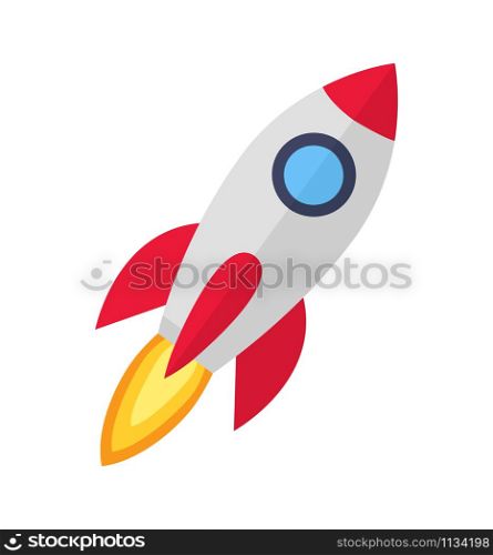 Rocket ship colored icon in flat isolated on white background vector illustration.. Rocket ship colored icon in flat isolated on white background