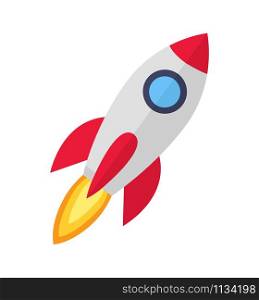 Rocket ship colored icon in flat isolated on white background vector illustration.. Rocket ship colored icon in flat isolated on white background