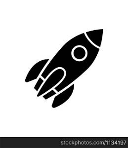 Rocket ship icon black flat isolated on white background vector illustration. Rocket ship icon black flat isolated on white background