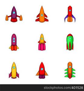 Rocket ship icons set. Cartoon illustration of 9 rocket shipt vector icons for web. Rocket ship icons set, cartoon style