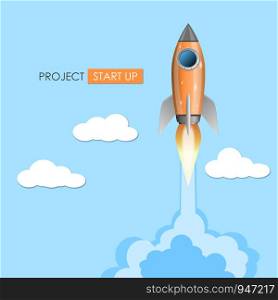 Rocket ship launch, project start up concept, vector illustration
