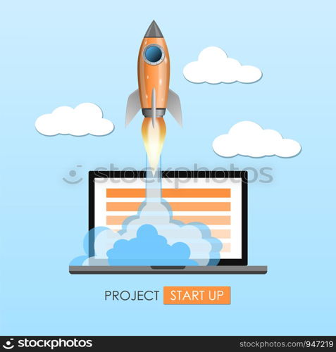 Rocket ship launch, project start up concept, vector illustration