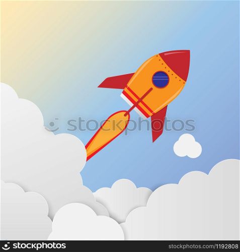 Rocket ship launch With start up concept of business, flat design style.Vector illustration.