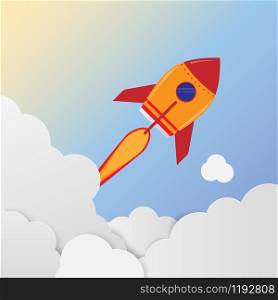 Rocket ship launch With start up concept of business, flat design style.Vector illustration.