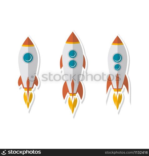 rocket ship sticker label badge flat design vector art set. rocket ship sticker label badge flat design set